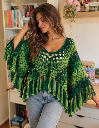 Emerald Wild Crochet Poncho Moikana Roots