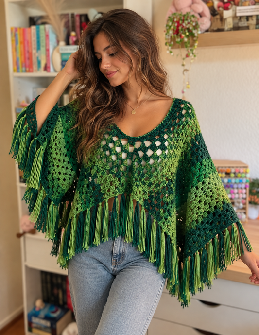 Emerald Wild Crochet Poncho Moikana Roots
