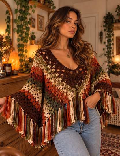 Poncho de Crochet Autumn Forest